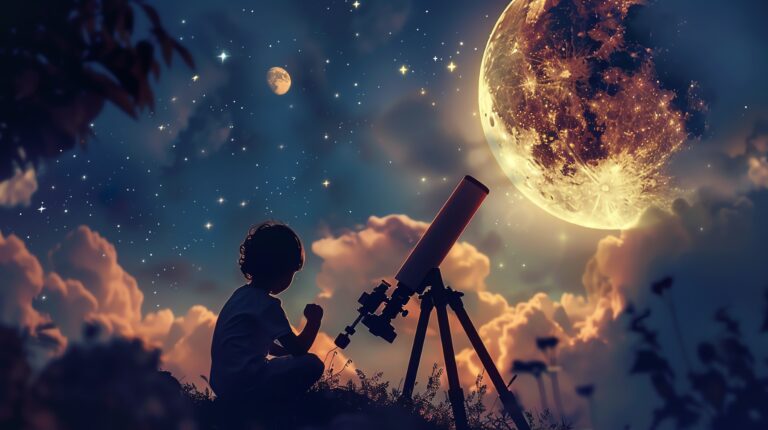 Stargazing Events represented by a boy looking through a telescope