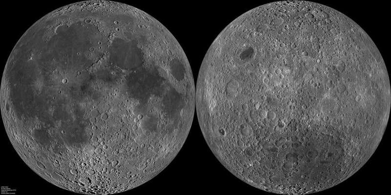 side by side view of near and far side of the moon